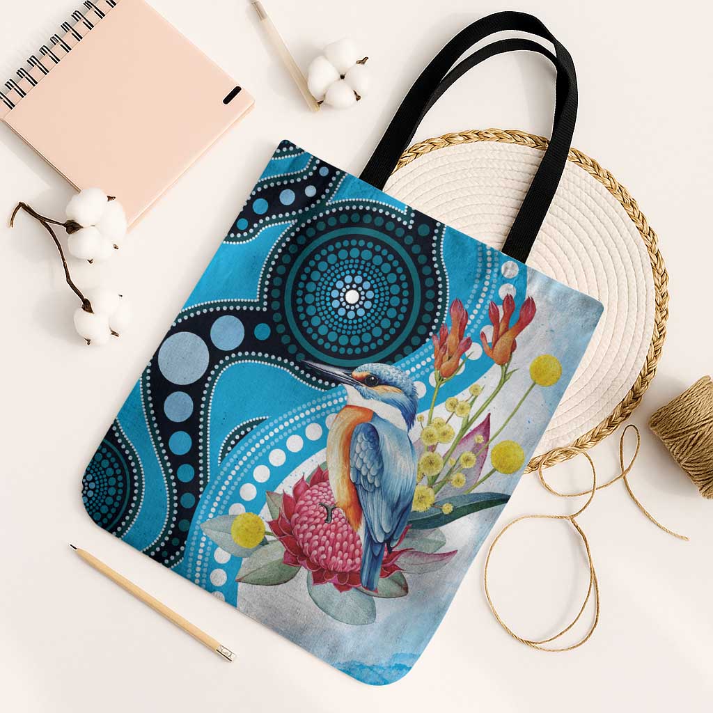 Australia Azure Kingfisher Tote Bag Australian Native Flowers Indigenous Art - Aussie Hoodie