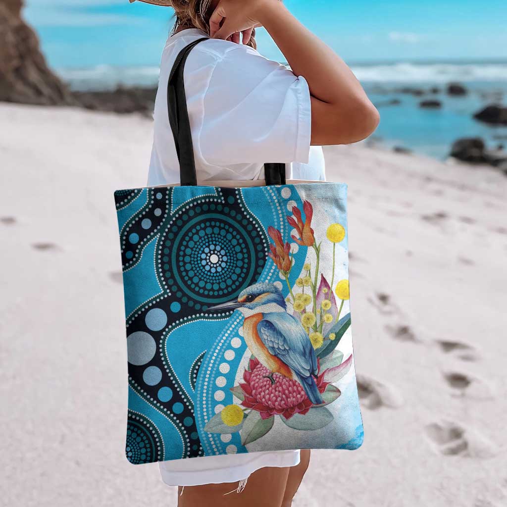 Australia Azure Kingfisher Tote Bag Australian Native Flowers Indigenous Art - Aussie Hoodie
