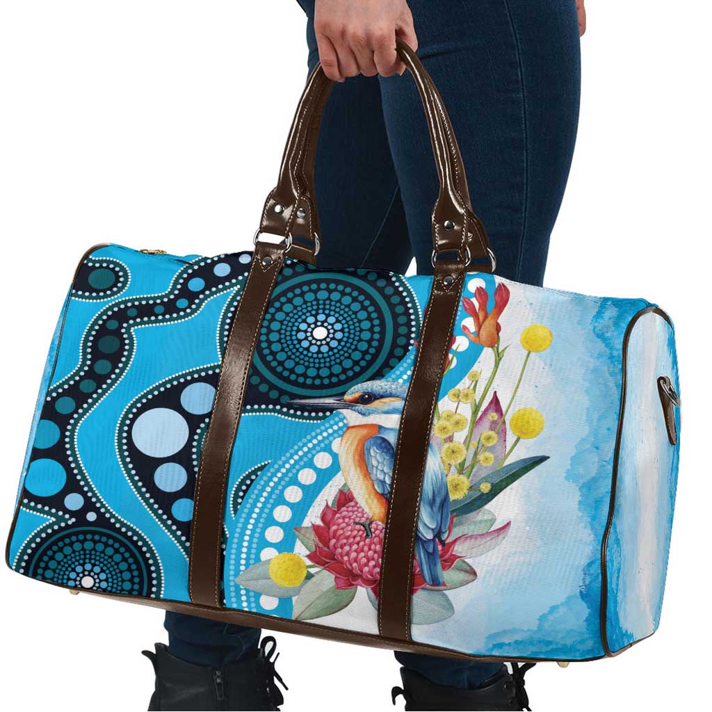 Australia Azure Kingfisher Travel Bag Australian Native Flowers Indigenous Art - Aussie Hoodie