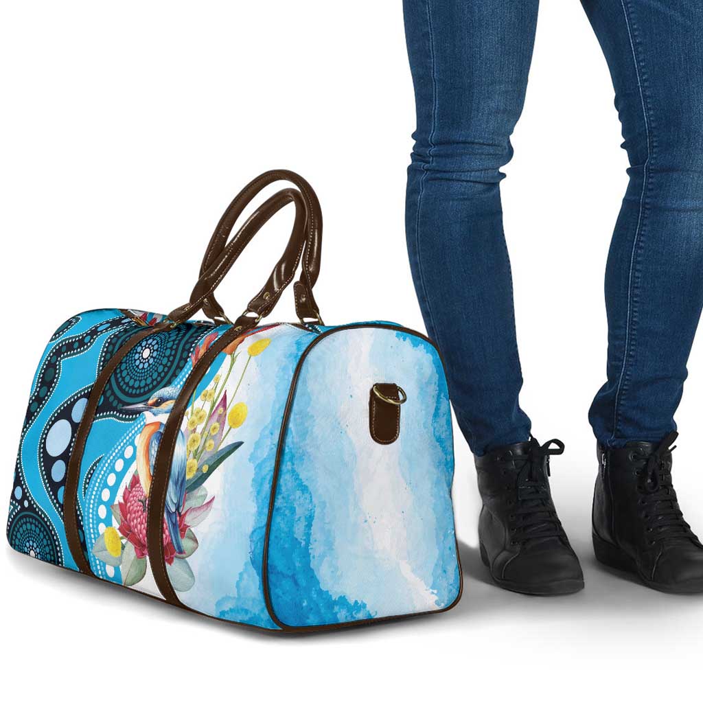 Australia Azure Kingfisher Travel Bag Australian Native Flowers Indigenous Art - Aussie Hoodie