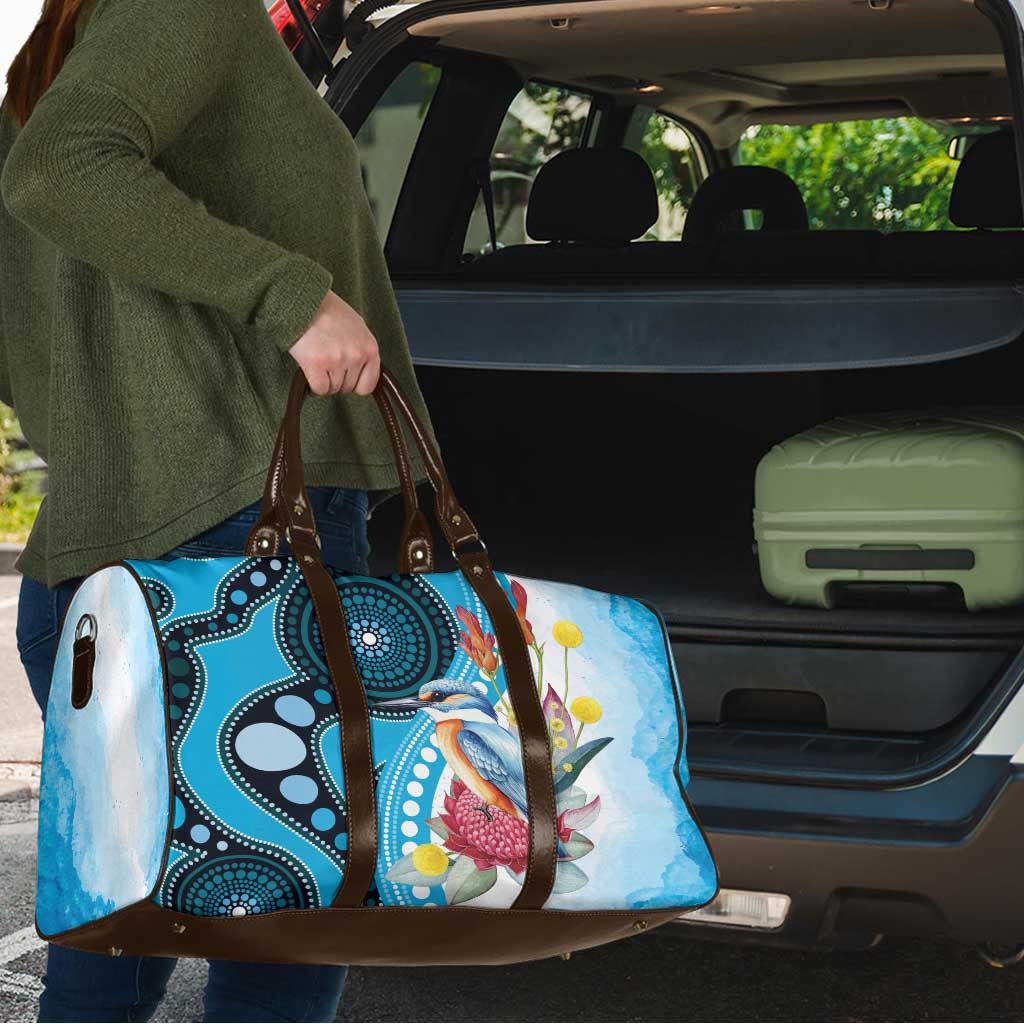 Australia Azure Kingfisher Travel Bag Australian Native Flowers Indigenous Art - Aussie Hoodie