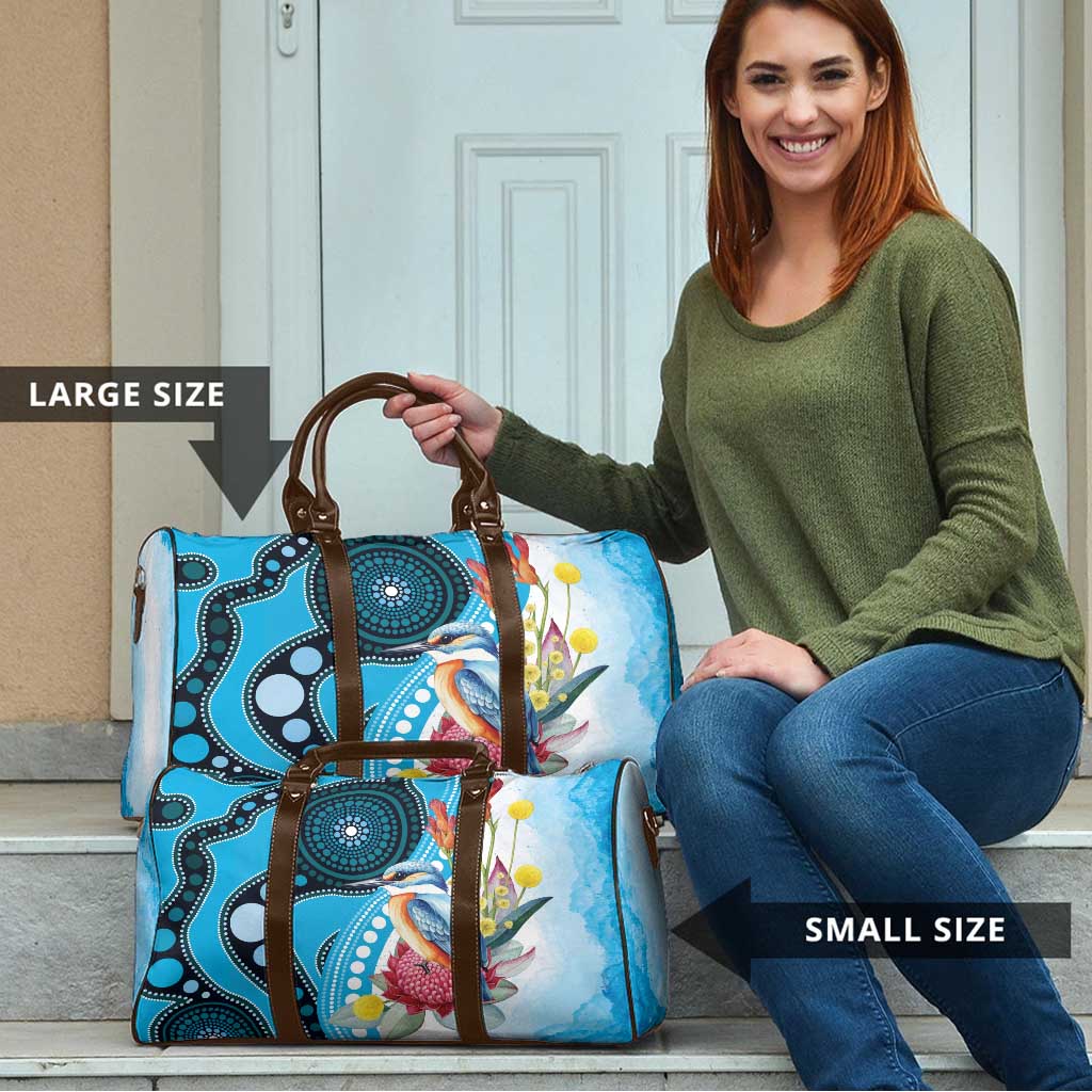 Australia Azure Kingfisher Travel Bag Australian Native Flowers Indigenous Art - Aussie Hoodie
