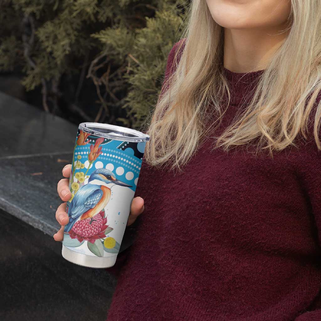 Australia Azure Kingfisher Tumbler Cup Australian Native Flowers Indigenous Art - Aussie Hoodie