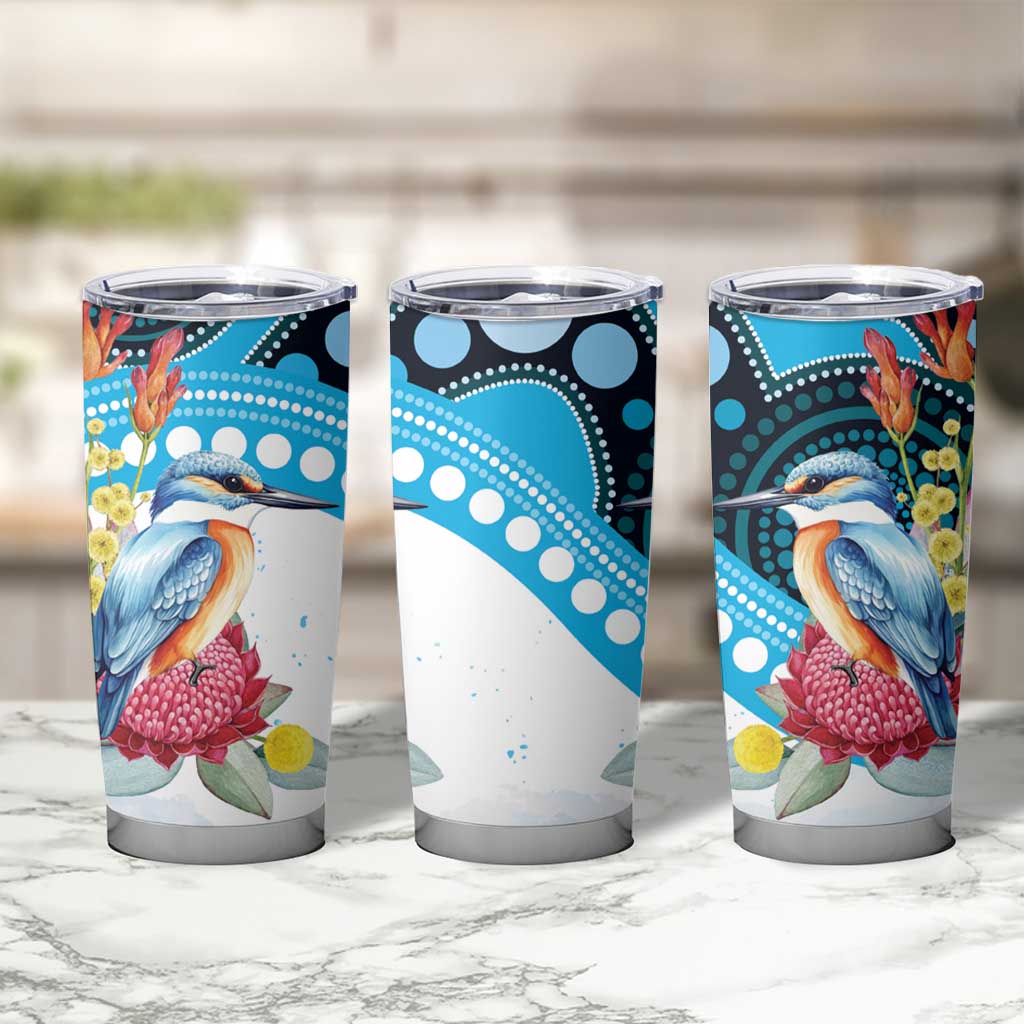 Australia Azure Kingfisher Tumbler Cup Australian Native Flowers Indigenous Art - Aussie Hoodie
