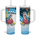 Australia Azure Kingfisher Tumbler With Handle Australian Native Flowers Indigenous Art - Aussie Hoodie