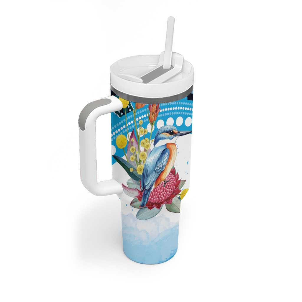 Australia Azure Kingfisher Tumbler With Handle Australian Native Flowers Indigenous Art - Aussie Hoodie