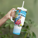Australia Azure Kingfisher Tumbler With Handle Australian Native Flowers Indigenous Art - Aussie Hoodie