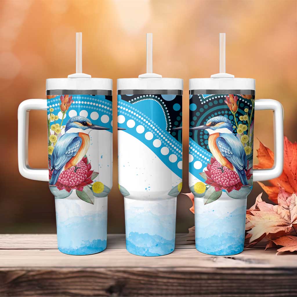 Australia Azure Kingfisher Tumbler With Handle Australian Native Flowers Indigenous Art - Aussie Hoodie