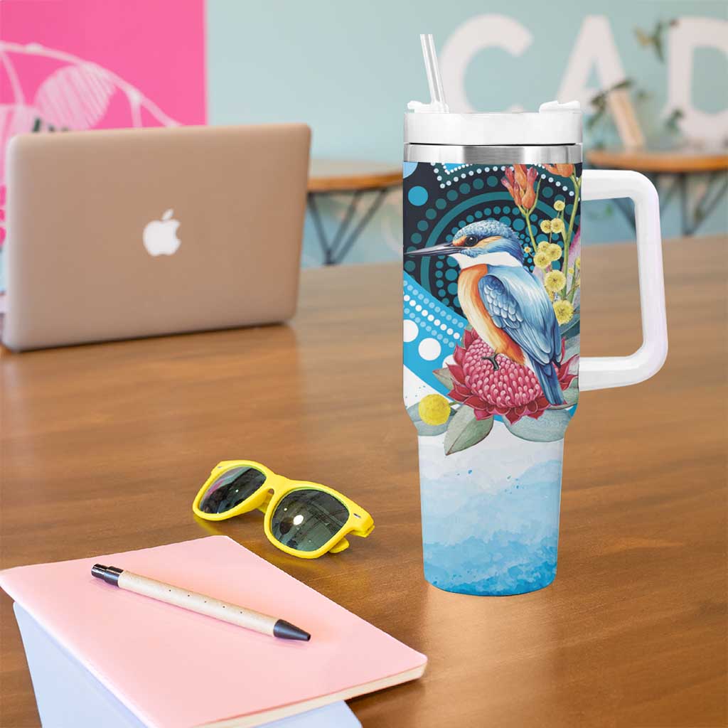 Australia Azure Kingfisher Tumbler With Handle Australian Native Flowers Indigenous Art - Aussie Hoodie