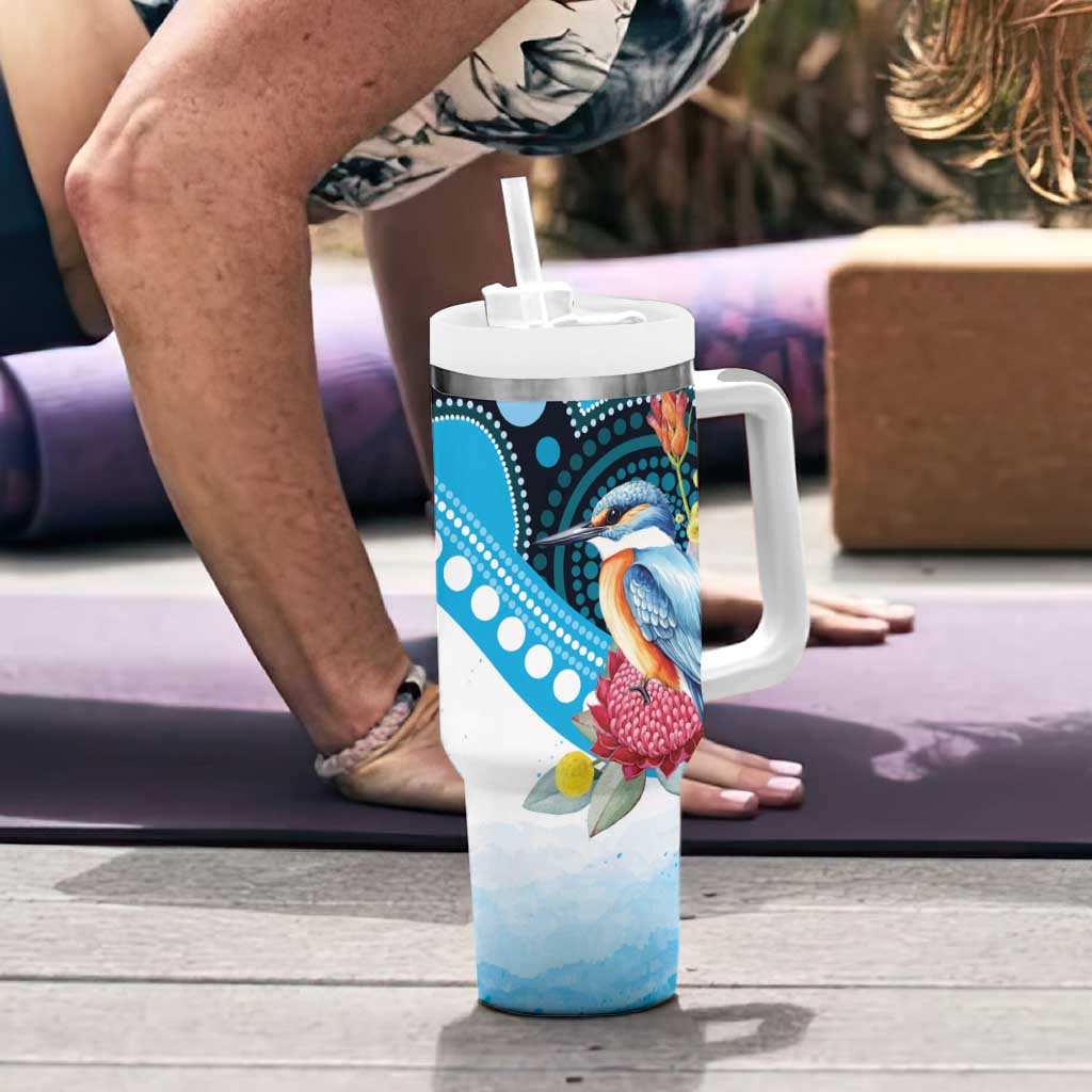 Australia Azure Kingfisher Tumbler With Handle Australian Native Flowers Indigenous Art - Aussie Hoodie