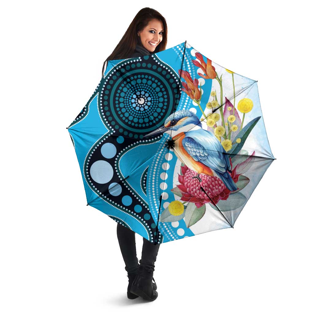 Australia Azure Kingfisher Umbrella Australian Native Flowers Indigenous Art - Aussie Hoodie