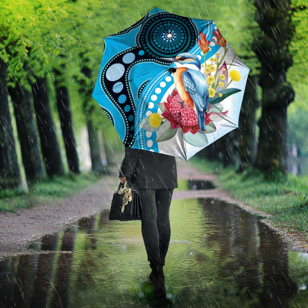 Australia Azure Kingfisher Umbrella Australian Native Flowers Indigenous Art - Aussie Hoodie