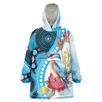 Australia Azure Kingfisher Wearable Blanket Hoodie Australian Native Flowers Indigenous Art - Aussie Hoodie