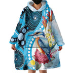 Australia Azure Kingfisher Wearable Blanket Hoodie Australian Native Flowers Indigenous Art - Aussie Hoodie