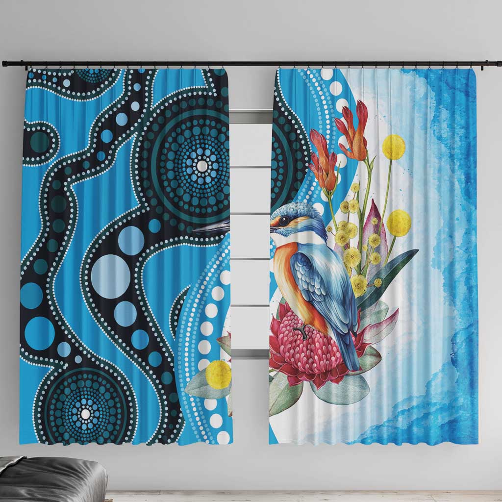 Australia Azure Kingfisher Window Curtain Australian Native Flowers Indigenous Art - Aussie Hoodie