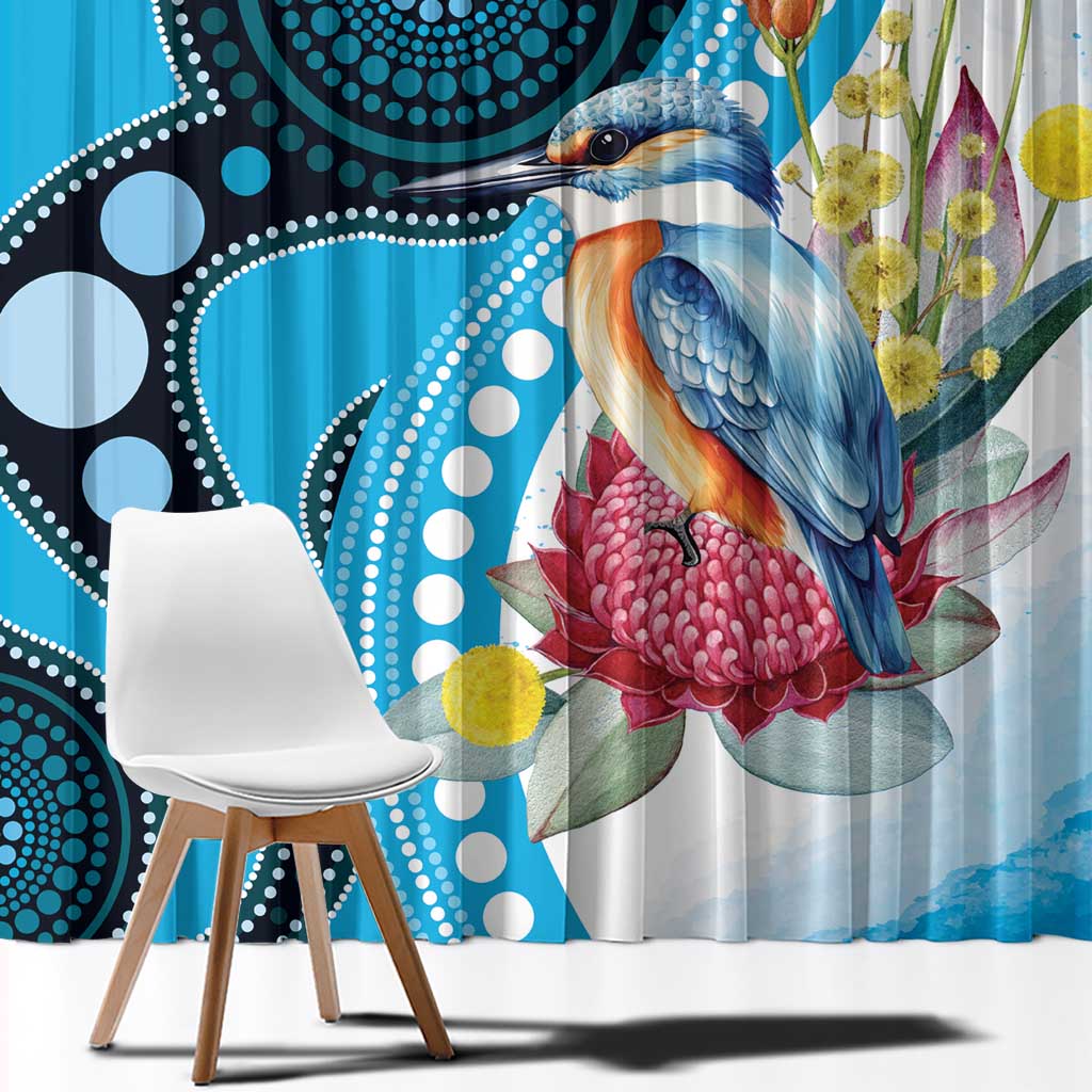 Australia Azure Kingfisher Window Curtain Australian Native Flowers Indigenous Art - Aussie Hoodie