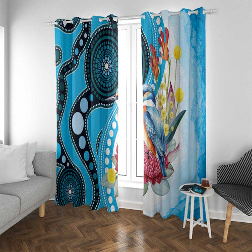 Australia Azure Kingfisher Window Curtain Australian Native Flowers Indigenous Art - Aussie Hoodie