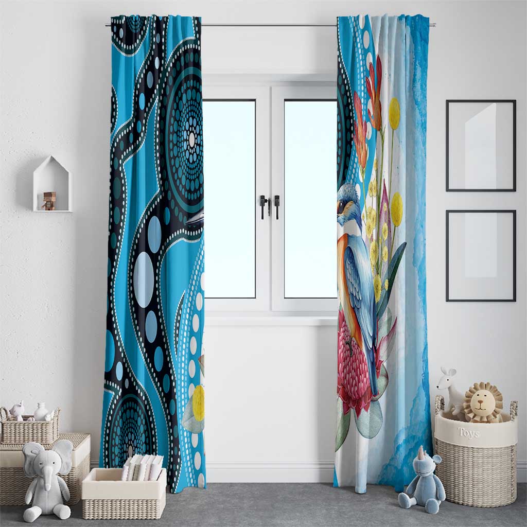 Australia Azure Kingfisher Window Curtain Australian Native Flowers Indigenous Art - Aussie Hoodie