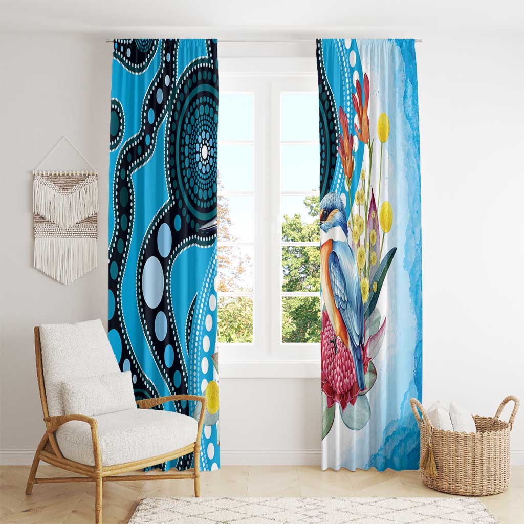 Australia Azure Kingfisher Window Curtain Australian Native Flowers Indigenous Art - Aussie Hoodie