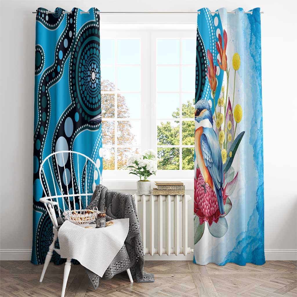Australia Azure Kingfisher Window Curtain Australian Native Flowers Indigenous Art - Aussie Hoodie