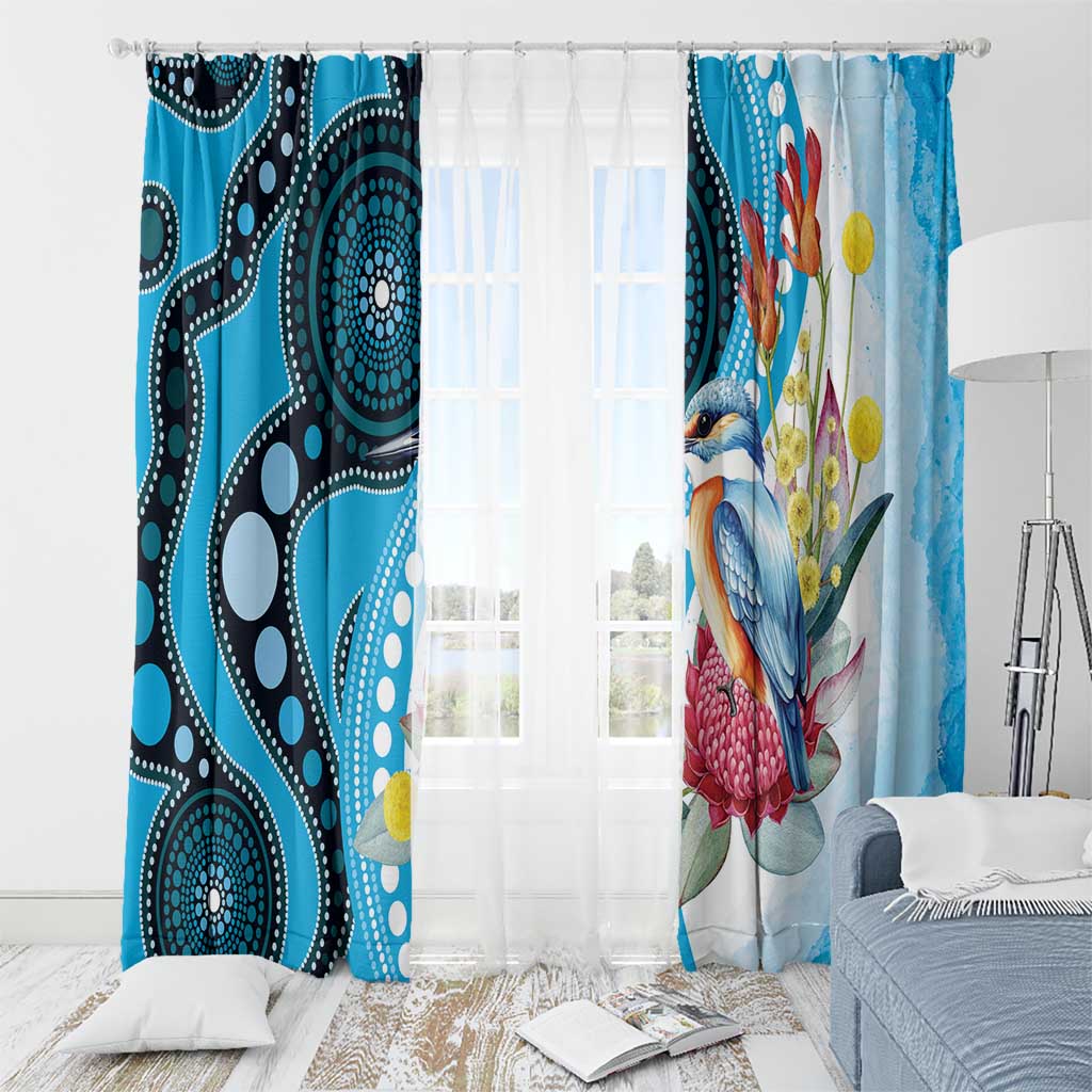 Australia Azure Kingfisher Window Curtain Australian Native Flowers Indigenous Art - Aussie Hoodie