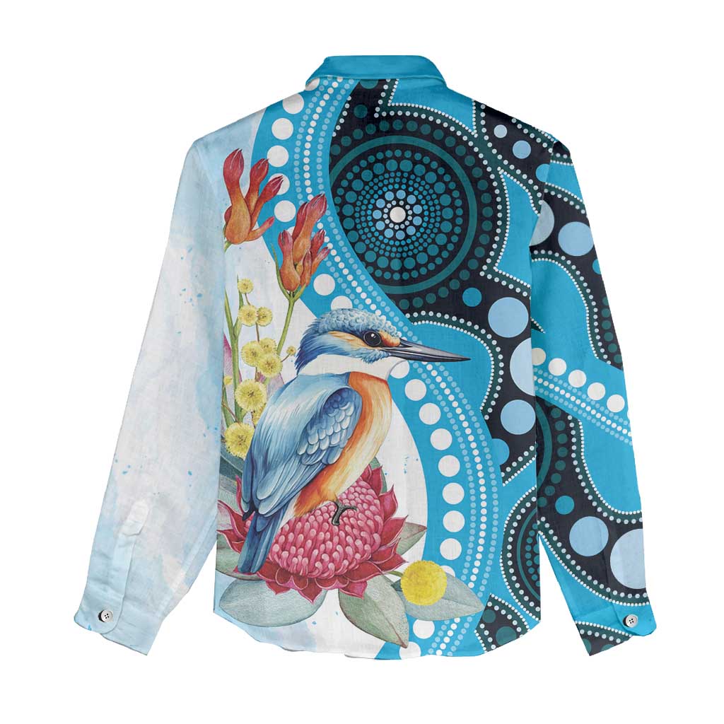Australia Azure Kingfisher Women Casual Shirt Australian Native Flowers Indigenous Art - Aussie Hoodie