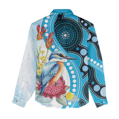 Australia Azure Kingfisher Women Casual Shirt Australian Native Flowers Indigenous Art - Aussie Hoodie