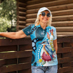Australia Azure Kingfisher Women Polo Shirt Australian Native Flowers Indigenous Art - Aussie Hoodie