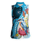 Australia Azure Kingfisher Women Sleeveless Polo Shirt Australian Native Flowers Indigenous Art - Aussie Hoodie
