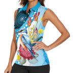 Australia Azure Kingfisher Women Sleeveless Polo Shirt Australian Native Flowers Indigenous Art - Aussie Hoodie