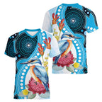 Australia Azure Kingfisher Women V-Neck T-Shirt Australian Native Flowers Indigenous Art - Aussie Hoodie
