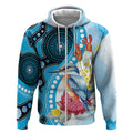 Australia Azure Kingfisher Zip Hoodie Australian Native Flowers Indigenous Art - Aussie Hoodie