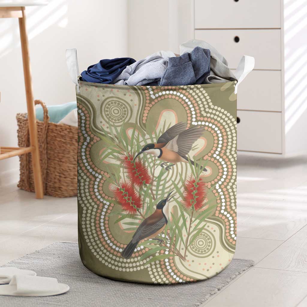 Australia Eastern Spinebill Laundry Basket Aussie Honeyeater Bottlebrush Indigenous Art - Aussie Hoodie