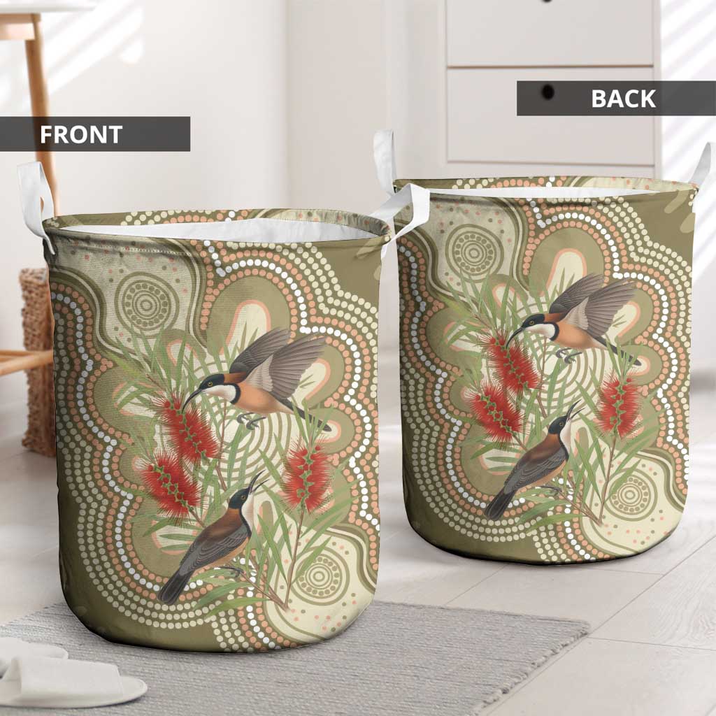 Australia Eastern Spinebill Laundry Basket Aussie Honeyeater Bottlebrush Indigenous Art - Aussie Hoodie