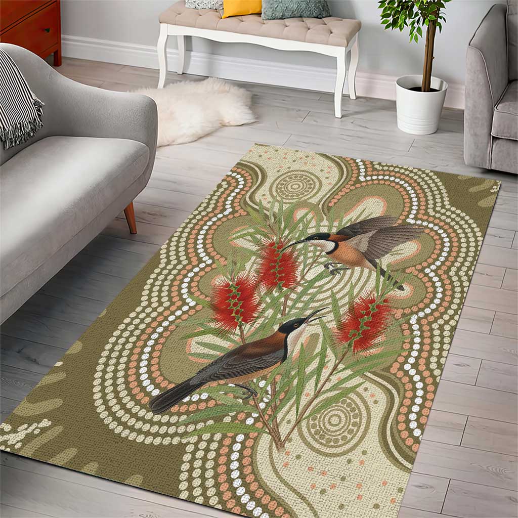 Australia Eastern Spinebill Area Rug Aussie Honeyeater Bottlebrush Indigenous Art - Aussie Hoodie