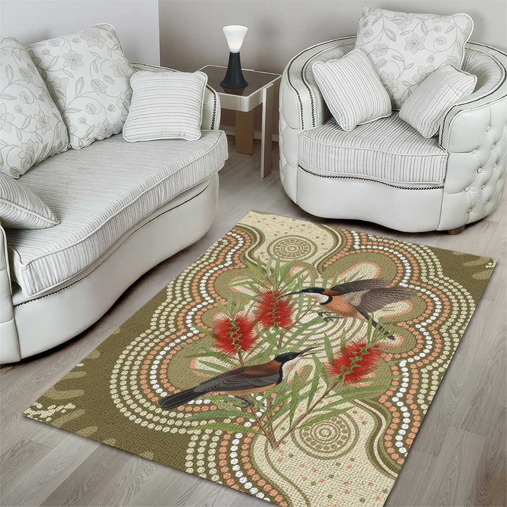 Australia Eastern Spinebill Area Rug Aussie Honeyeater Bottlebrush Indigenous Art - Aussie Hoodie