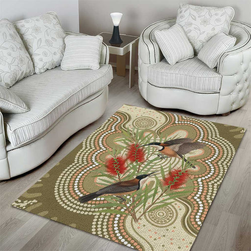 Australia Eastern Spinebill Area Rug Aussie Honeyeater Bottlebrush Indigenous Art - Aussie Hoodie