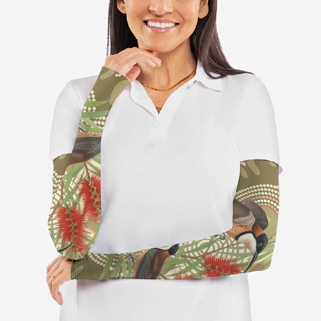 Australia Eastern Spinebill Arm Sleeves Aussie Honeyeater Bottlebrush Indigenous Art - Aussie Hoodie