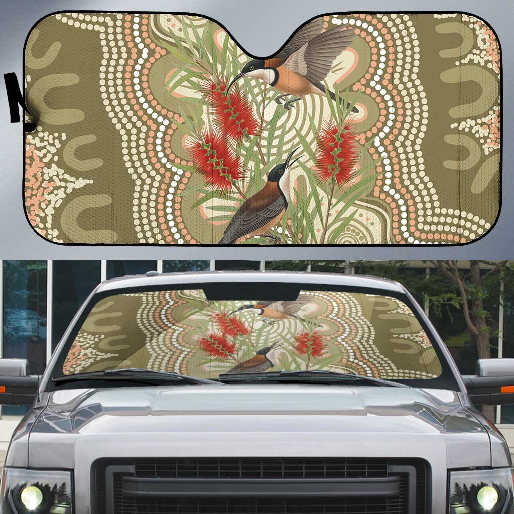 Australia Eastern Spinebill Auto Sun Shade Aussie Honeyeater Bottlebrush Indigenous Art - Aussie Hoodie