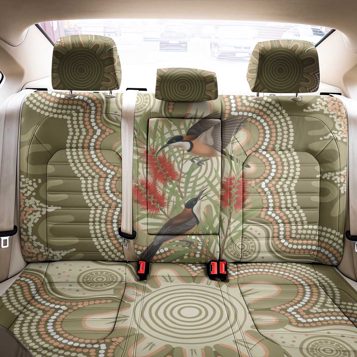 Australia Eastern Spinebill Back Car Seat Cover Aussie Honeyeater Bottlebrush Indigenous Art - Aussie Hoodie
