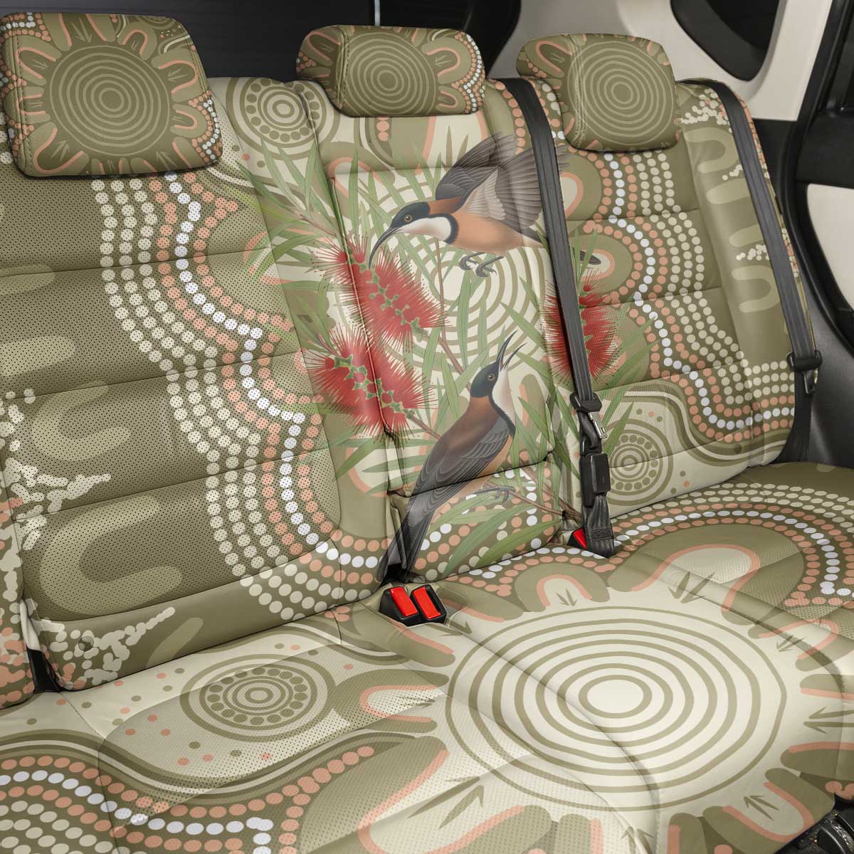 Australia Eastern Spinebill Back Car Seat Cover Aussie Honeyeater Bottlebrush Indigenous Art - Aussie Hoodie
