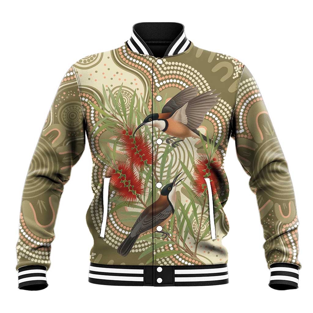 Australia Eastern Spinebill Baseball Jacket Aussie Honeyeater Bottlebrush Indigenous Art - Aussie Hoodie