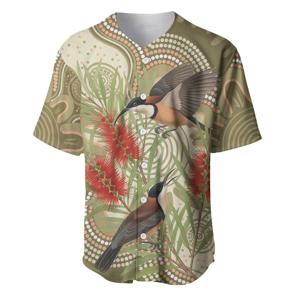 Australia Eastern Spinebill Baseball Jersey Aussie Honeyeater Bottlebrush Indigenous Art - Aussie Hoodie