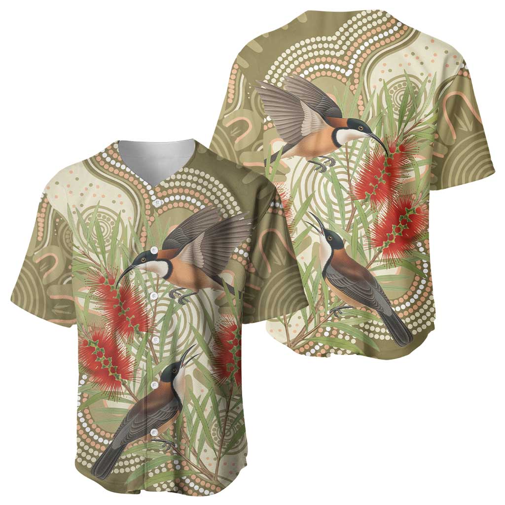 Australia Eastern Spinebill Baseball Jersey Aussie Honeyeater Bottlebrush Indigenous Art - Aussie Hoodie