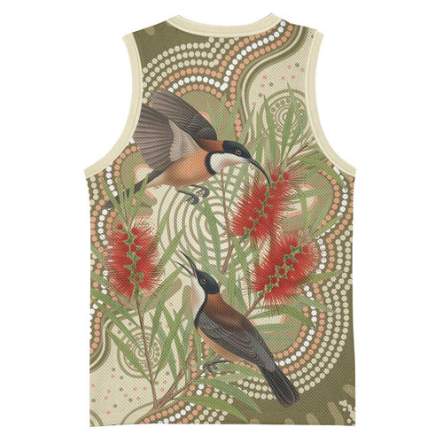 Australia Eastern Spinebill Basketball Jersey Aussie Honeyeater Bottlebrush Indigenous Art - Aussie Hoodie