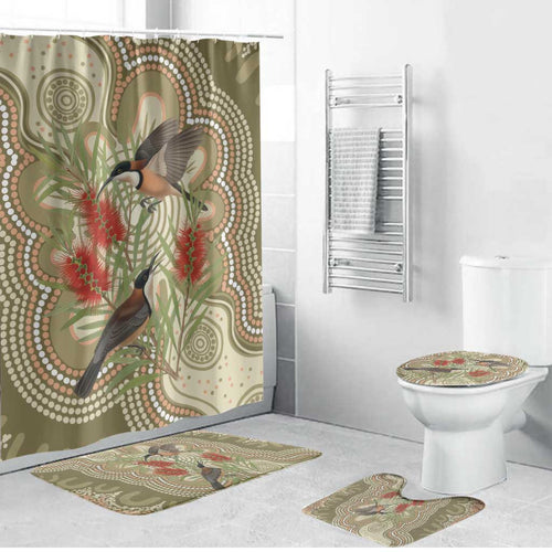 Australia Eastern Spinebill Bathroom Set Aussie Honeyeater Bottlebrush Indigenous Art - Aussie Hoodie