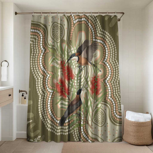 Australia Eastern Spinebill Bathroom Set Aussie Honeyeater Bottlebrush Indigenous Art - Aussie Hoodie