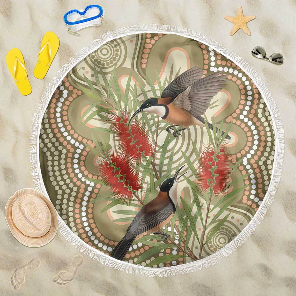 Australia Eastern Spinebill Beach Blanket Aussie Honeyeater Bottlebrush Indigenous Art - Aussie Hoodie