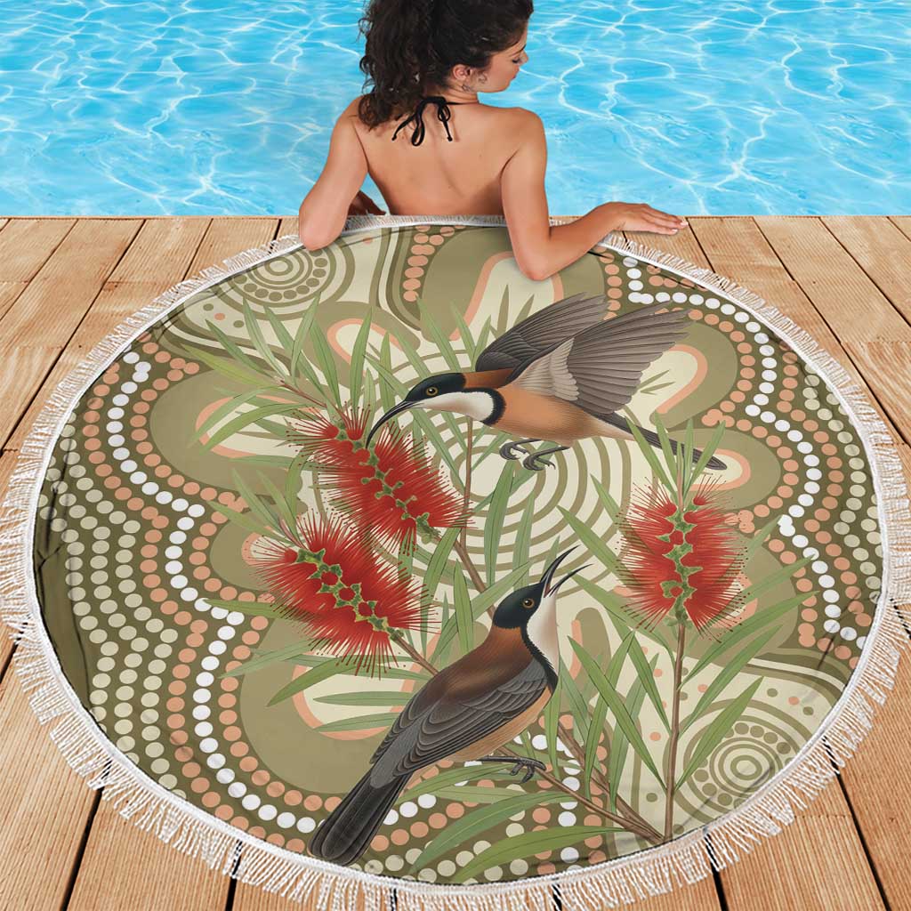 Australia Eastern Spinebill Beach Blanket Aussie Honeyeater Bottlebrush Indigenous Art - Aussie Hoodie