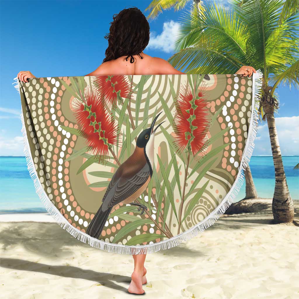 Australia Eastern Spinebill Beach Blanket Aussie Honeyeater Bottlebrush Indigenous Art - Aussie Hoodie